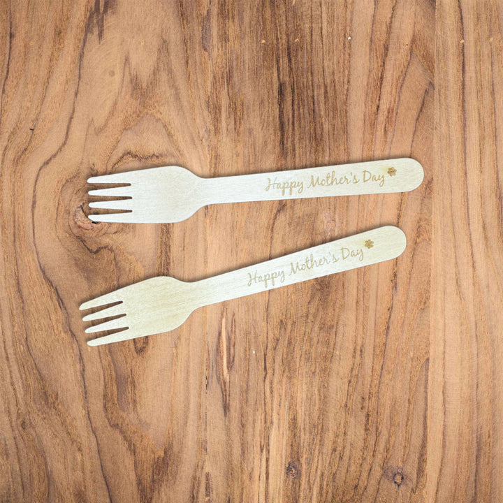 Personalised engraved pack of 2 wooden disposable forks