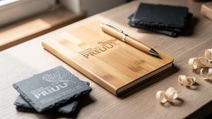 Eco-friendly corporate gifts: bamboo and slate, engraved to order