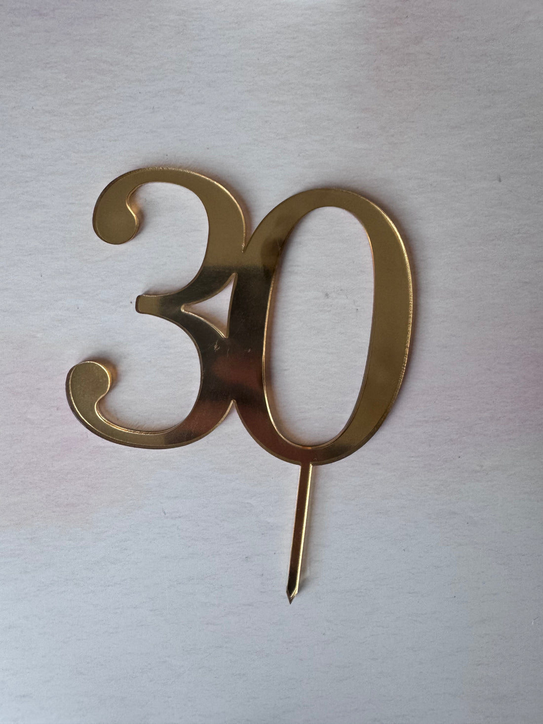 Gold mirror acrylic number 30 cake topper on a stake – personalised mirror number cake topper – Etch 'N' Shine