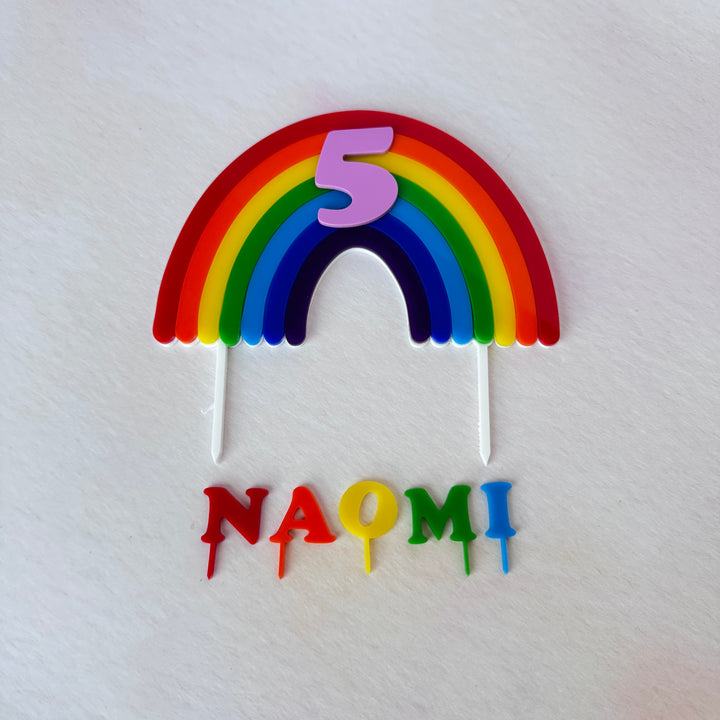 Rainbow arch topper and NAOMI name letters, third flat lay – bespoke rainbow topper set – Etch 'N' Shine