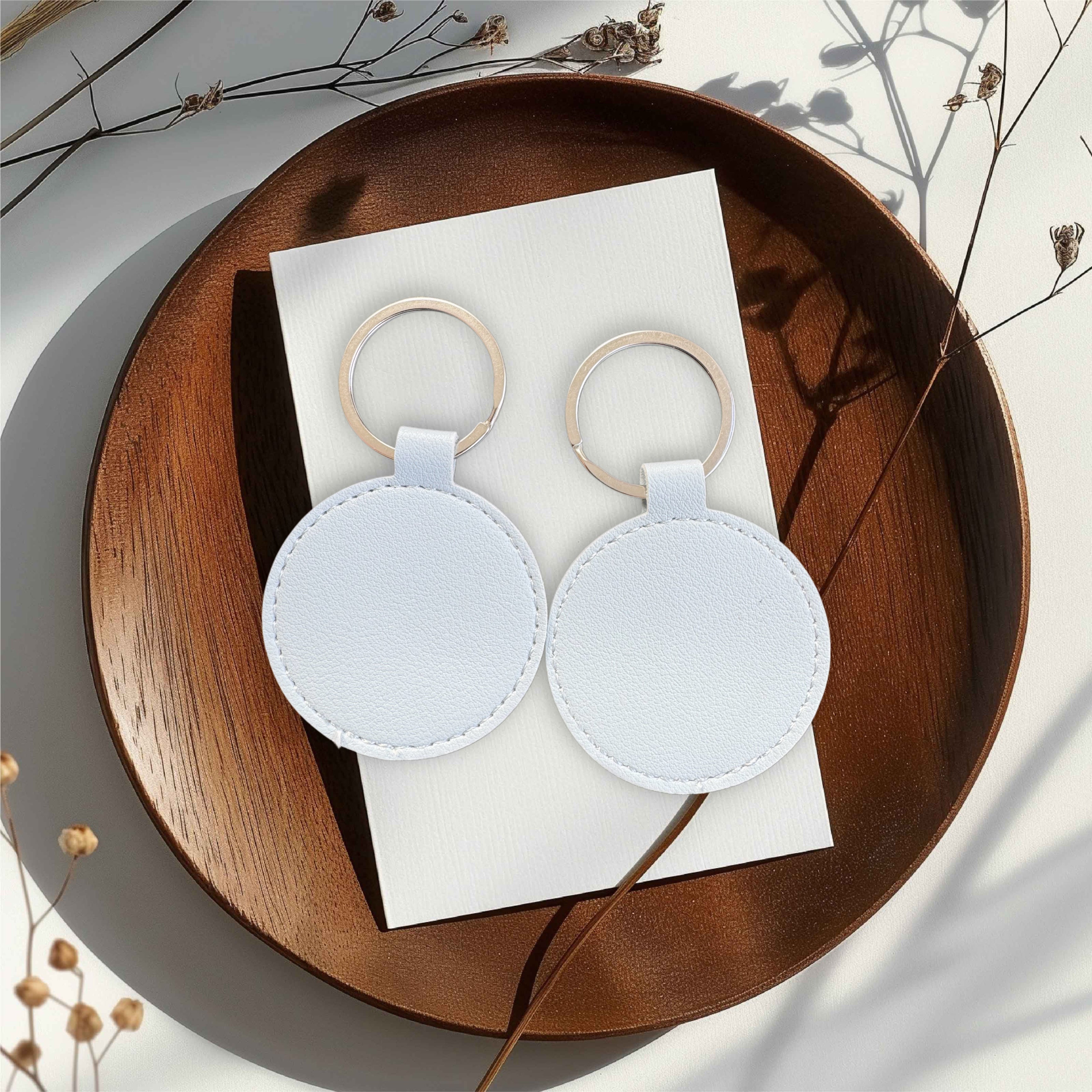 Cyan Round TPU Leather Keychain