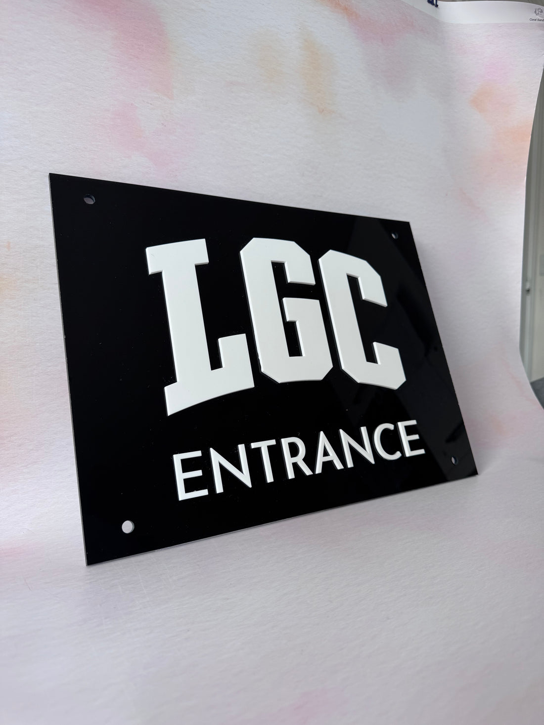 Custom layered acrylic entrance sign for LGC