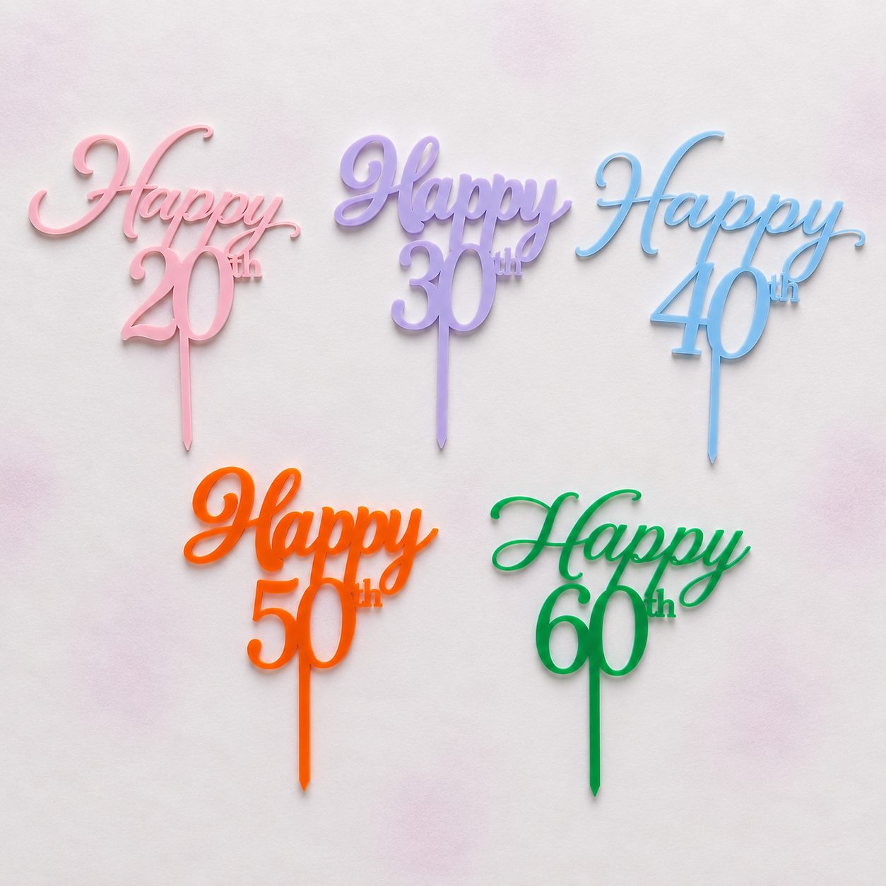 Set of colorful 'Happy Birthday' cake toppers with numbers on a light background - Etch 'N' Shine