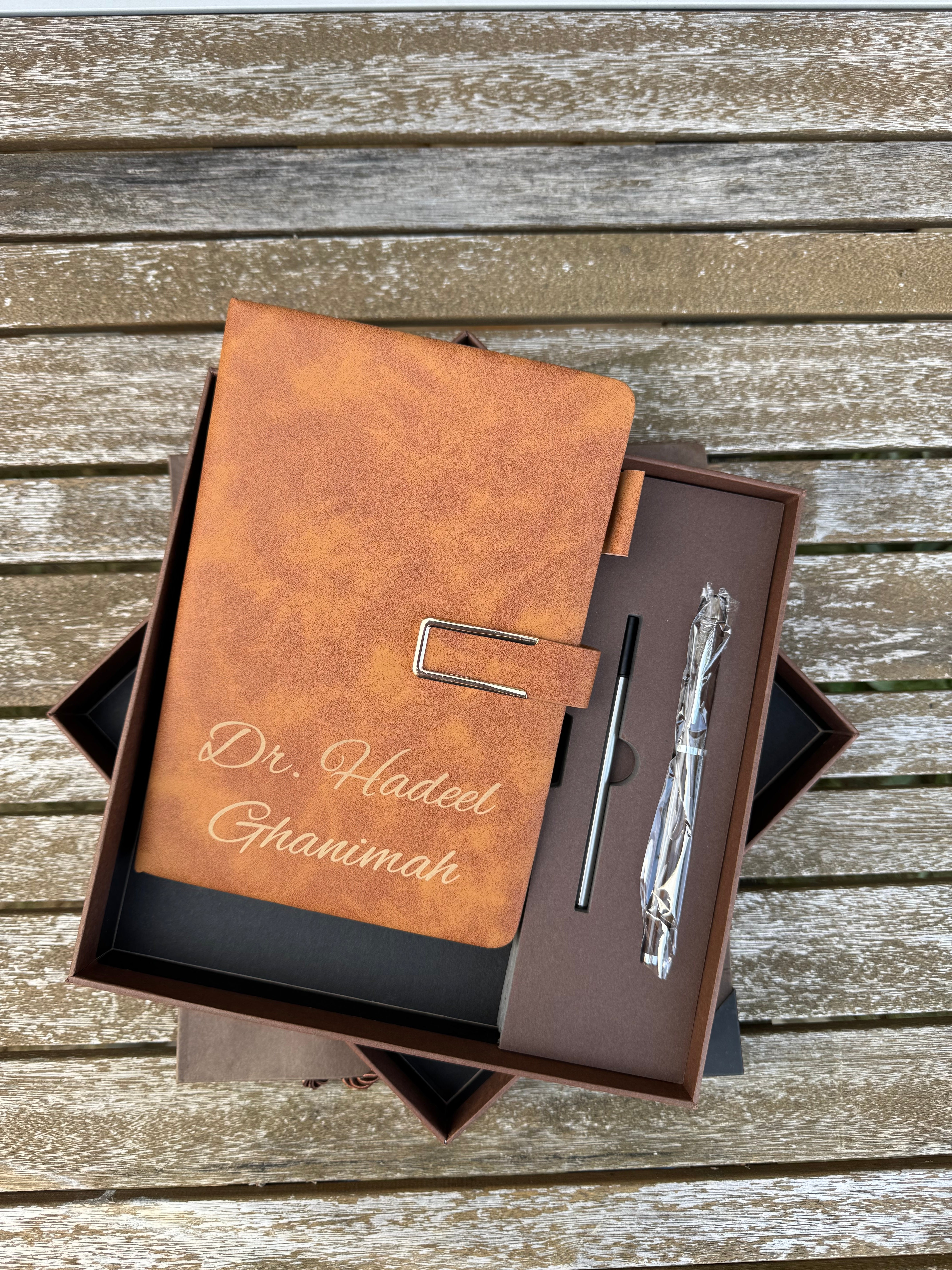 Personalised engraved brown book. Perfect for gifts and souvenirs or farewell gifts