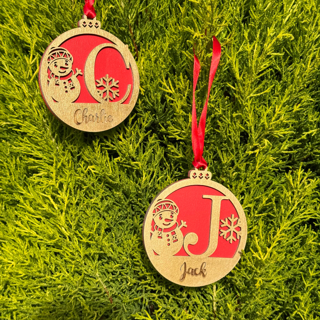 Personalised Wooden Christmas Ornament – Snowman Design