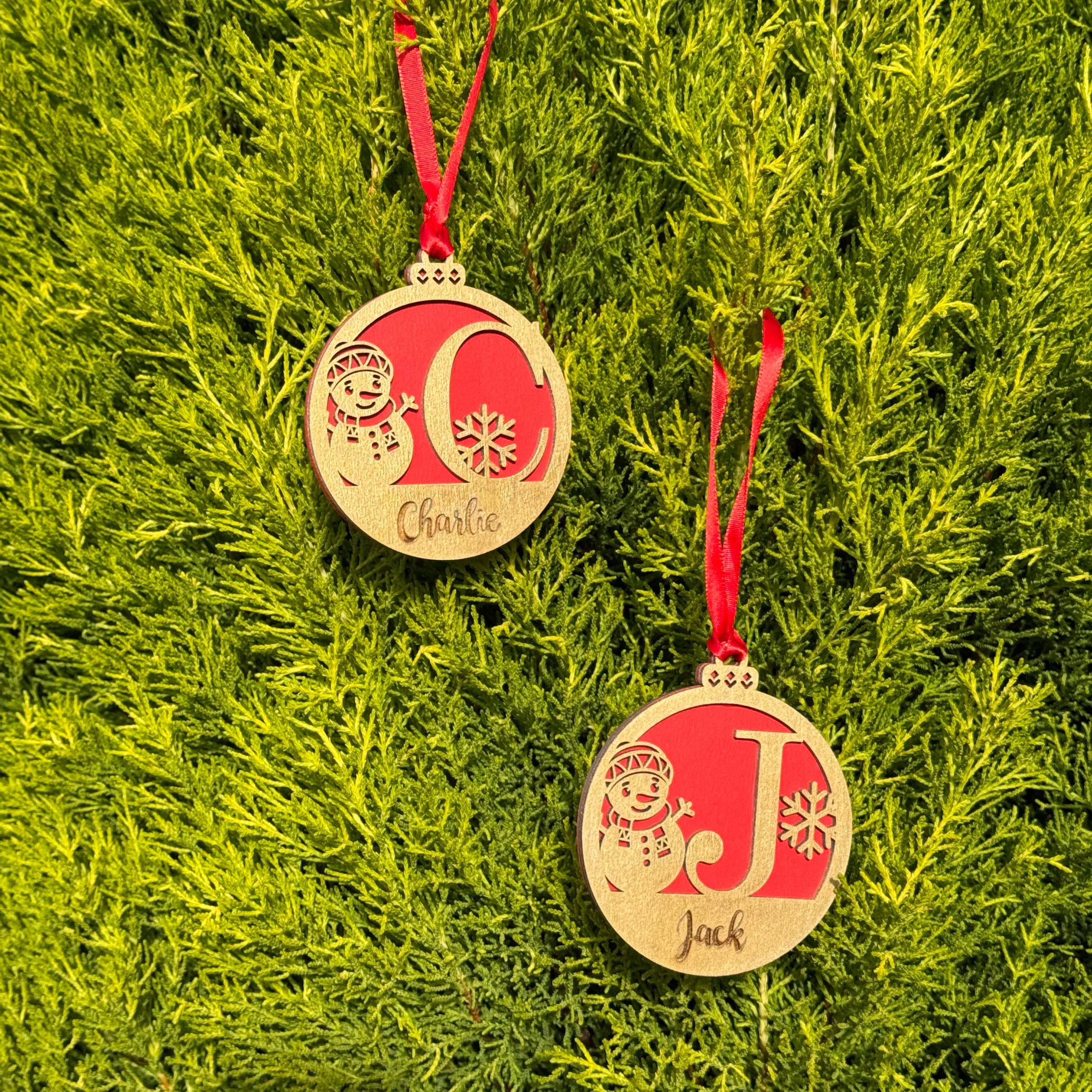 Personalised Wooden Christmas Ornament – Snowman Design