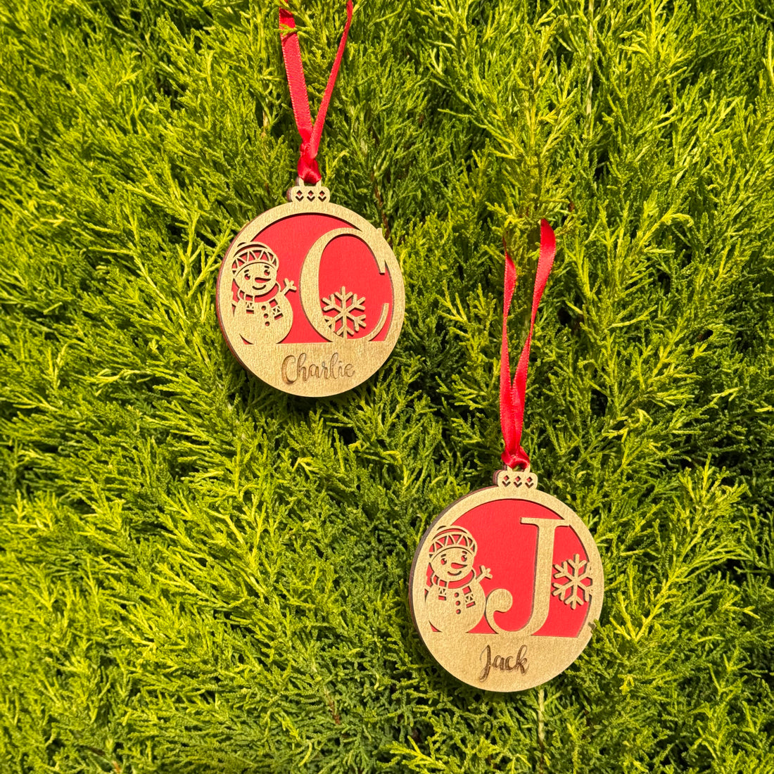Personalised Wooden Christmas Ornament – Snowman Design