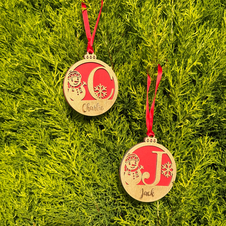 Personalised Wooden Christmas Ornament – Snowman Design