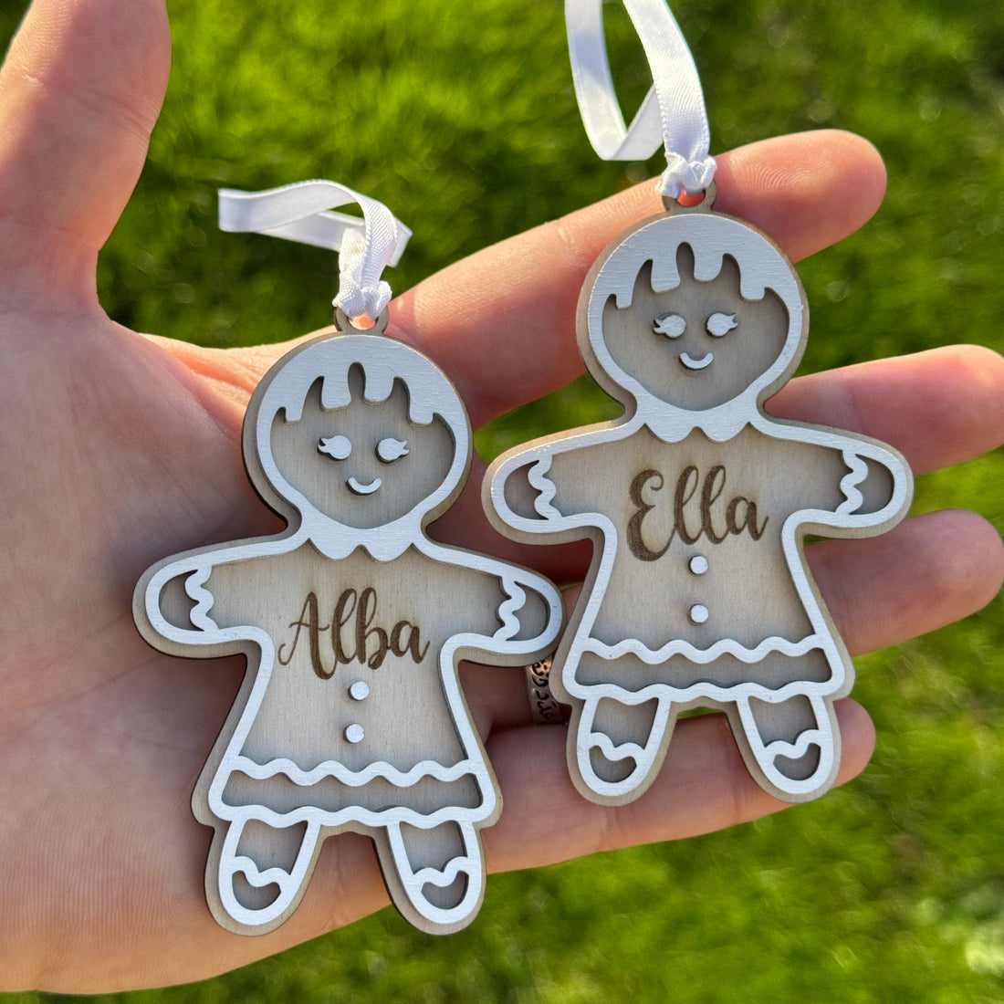 Personalised Wooden Christmas Ornament – Gingerbread Family Design