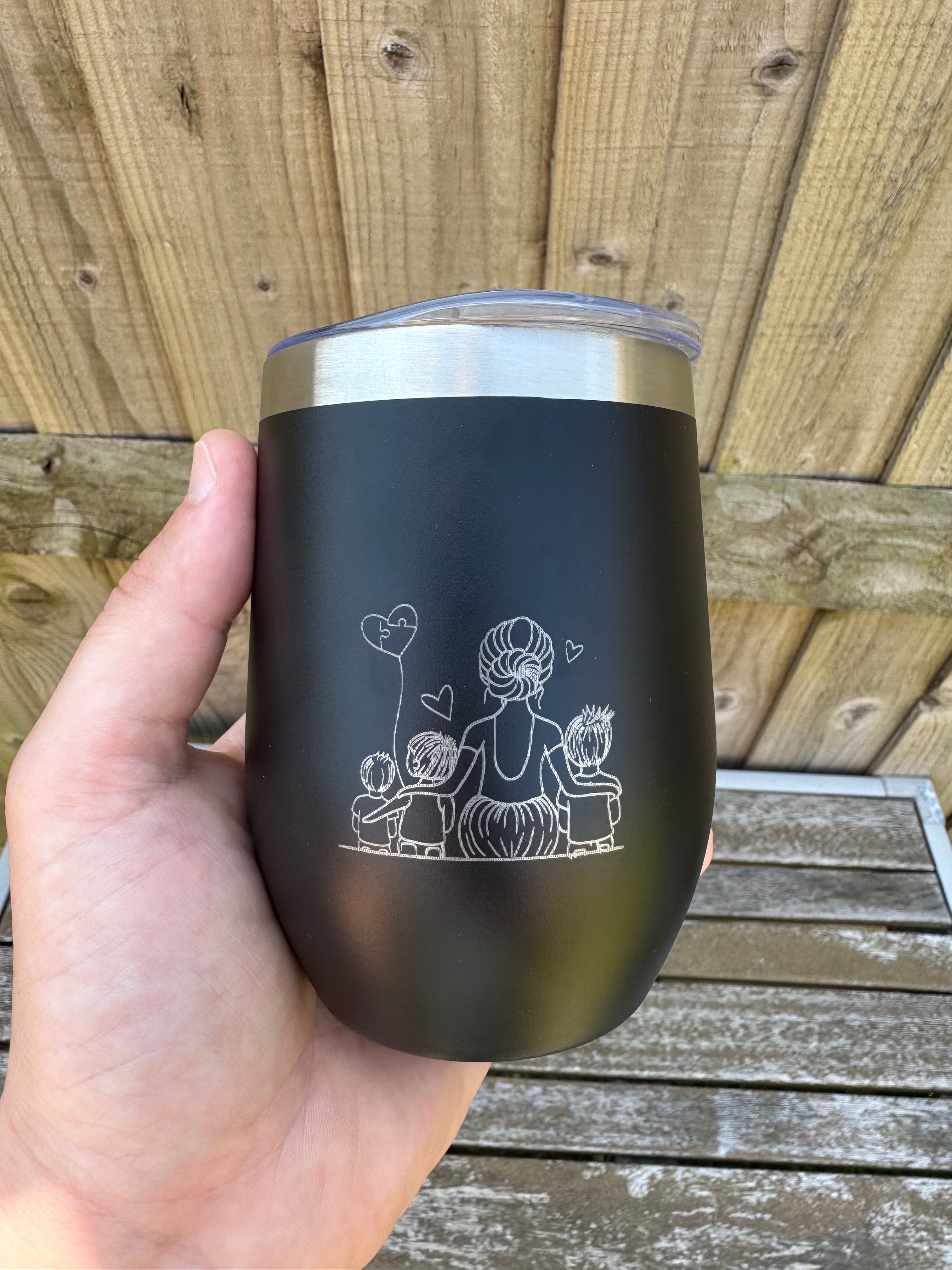 Mum & Boys Engraved Black Tumbler