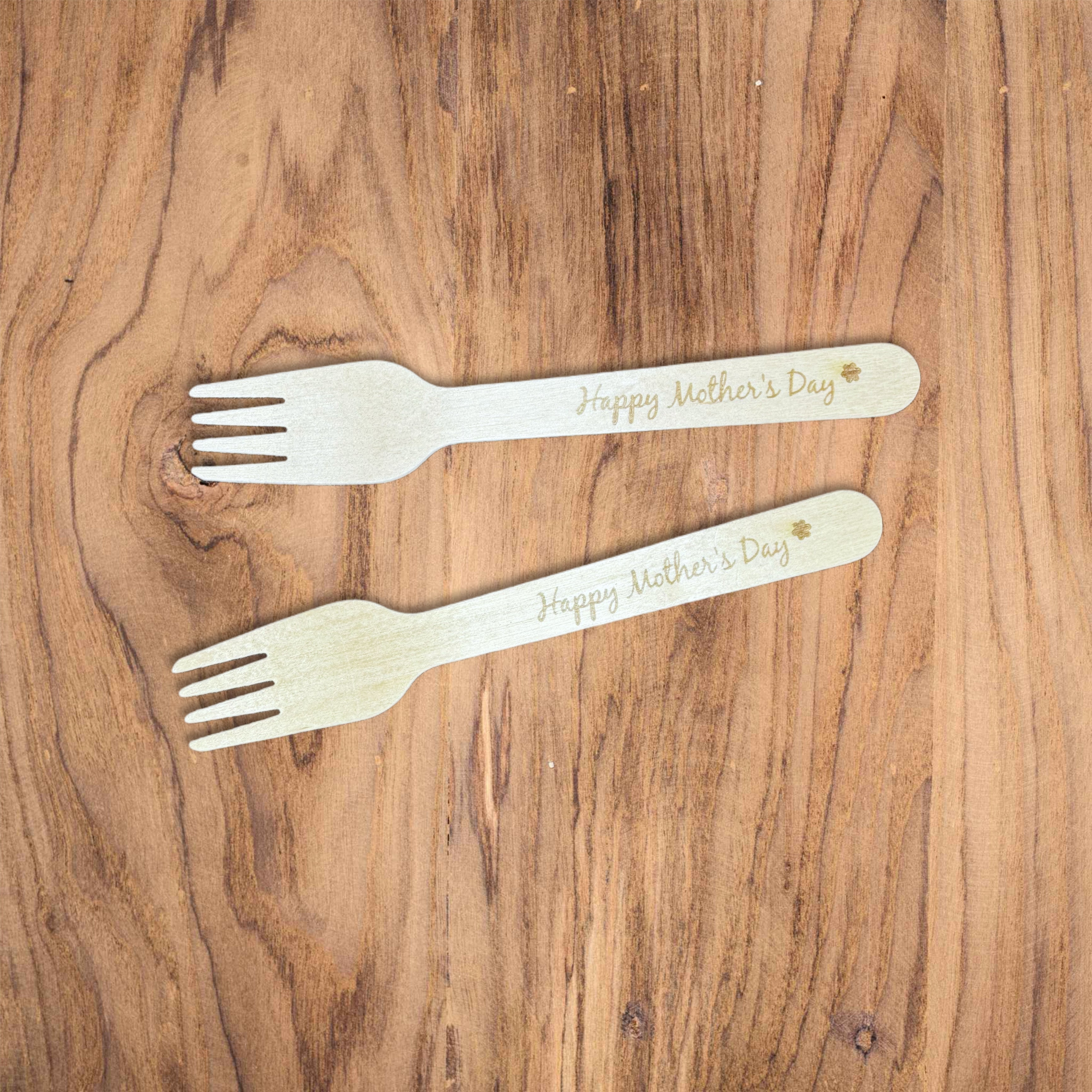 Personalised engraved pack of 2 wooden disposable forks