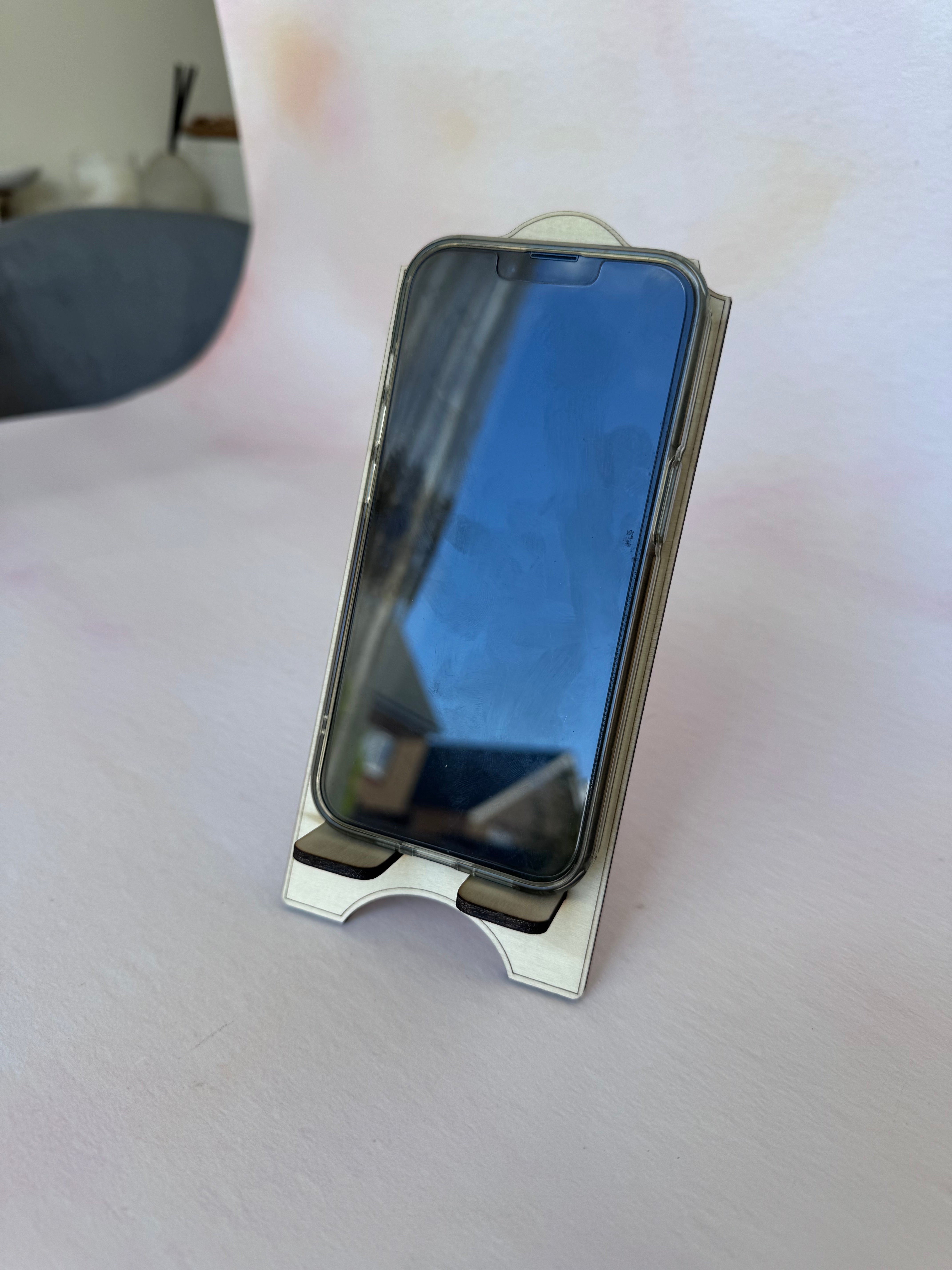 Smartphone upright in an engraved birch plywood phone stand – Etch 'N' Shine