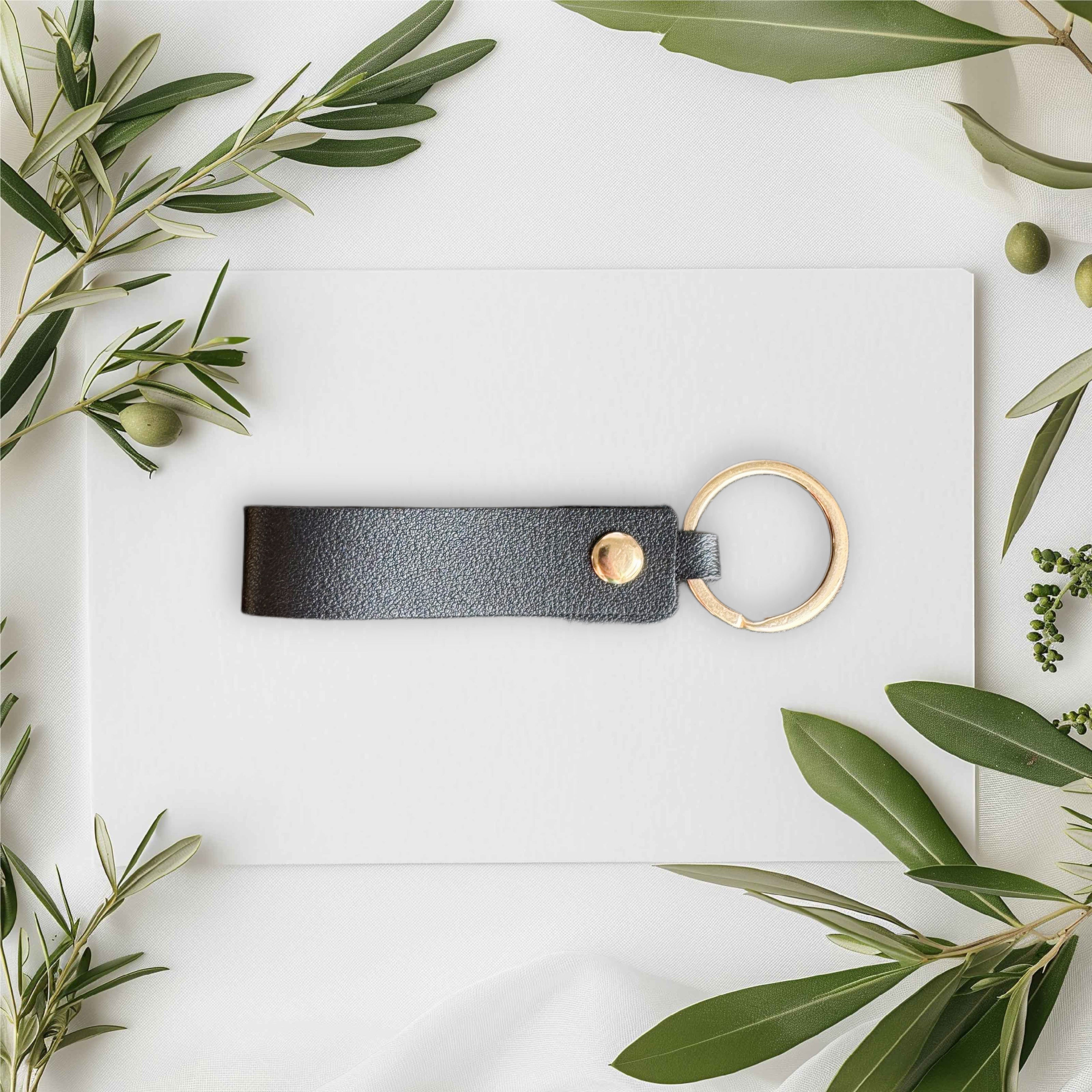 Black Leather Tag Keychain