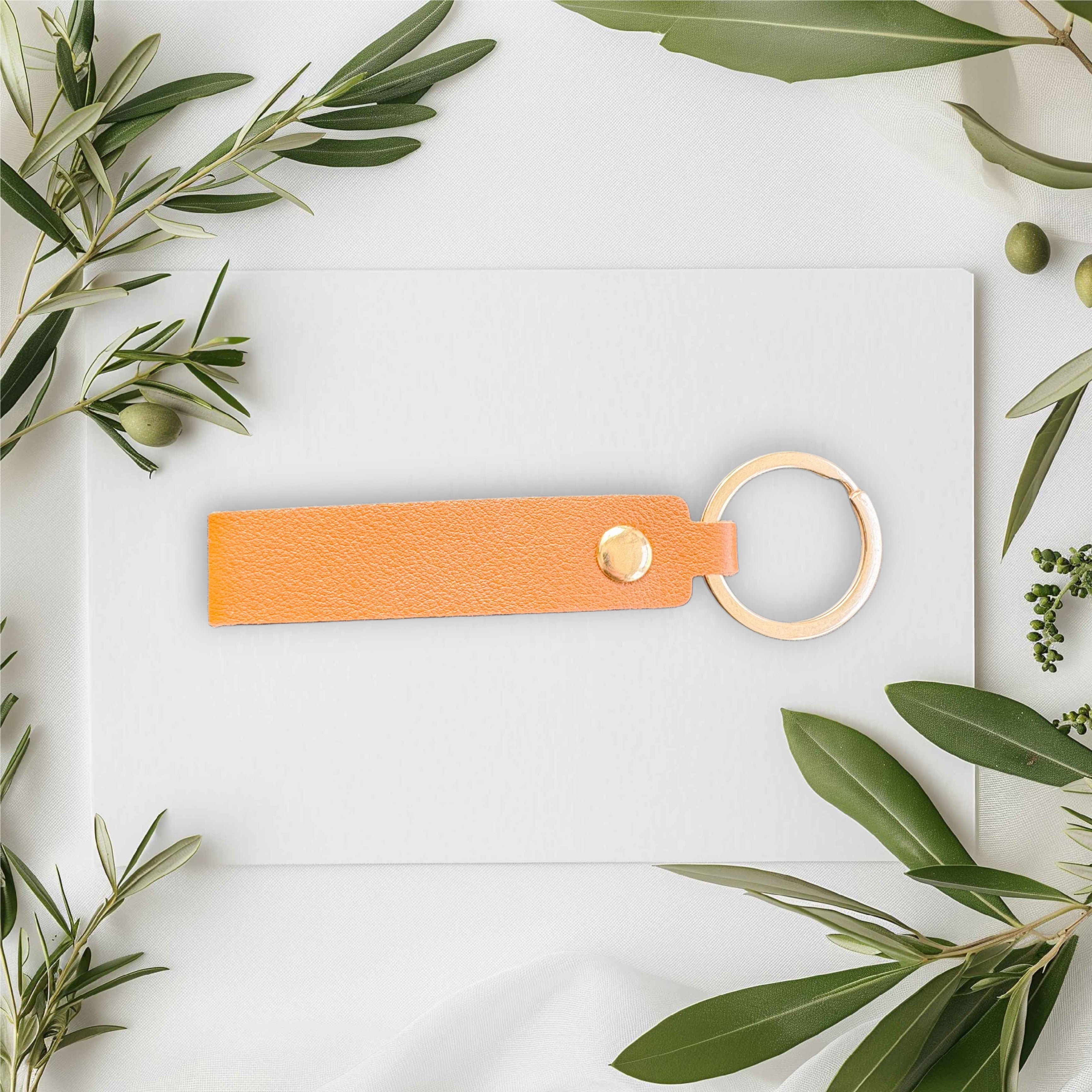 Brown Leather Tag Keychain