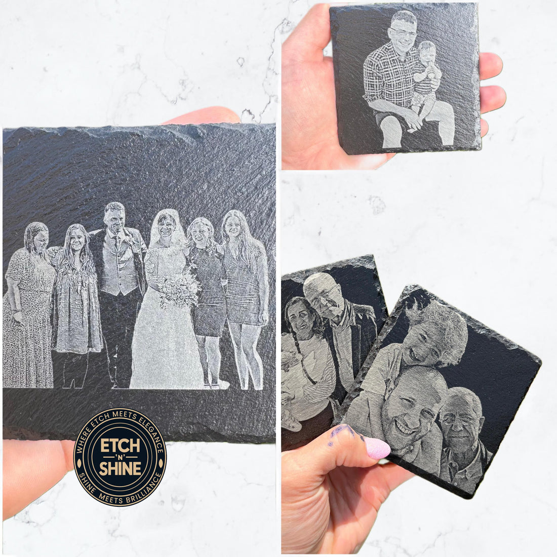 Personalised engraved wooden coasters arranged on a warm surface – personalised wooden coasters – Etch 'N' Shine