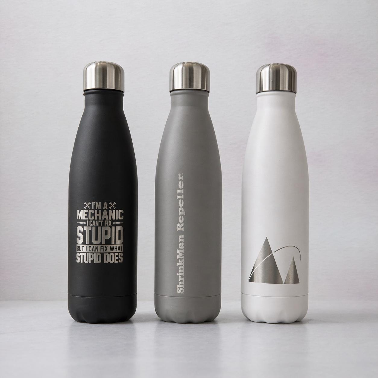 Slim stainless steel cola-style personalised drinks bottles – personalised water bottles – Etch 'N' Shine