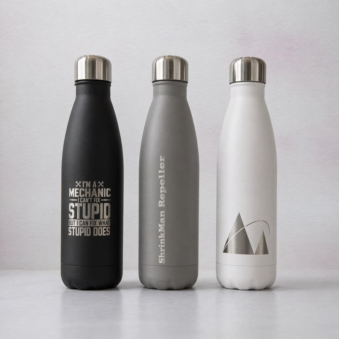 Slim stainless steel cola-style personalised drinks bottles – personalised water bottles – Etch 'N' Shine