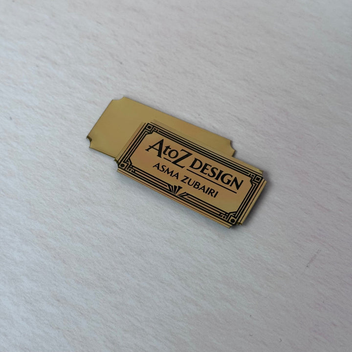 Gold brass plaque with custom text and border – engraved brass name plaque – Etch 'N' Shine
