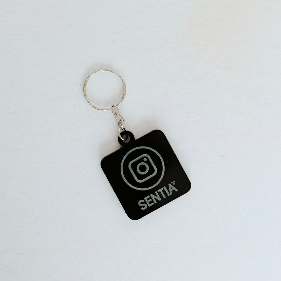 Black square acrylic keyring with engraved custom logo and text – personalised NFC keyring – Etch 'N' Shine