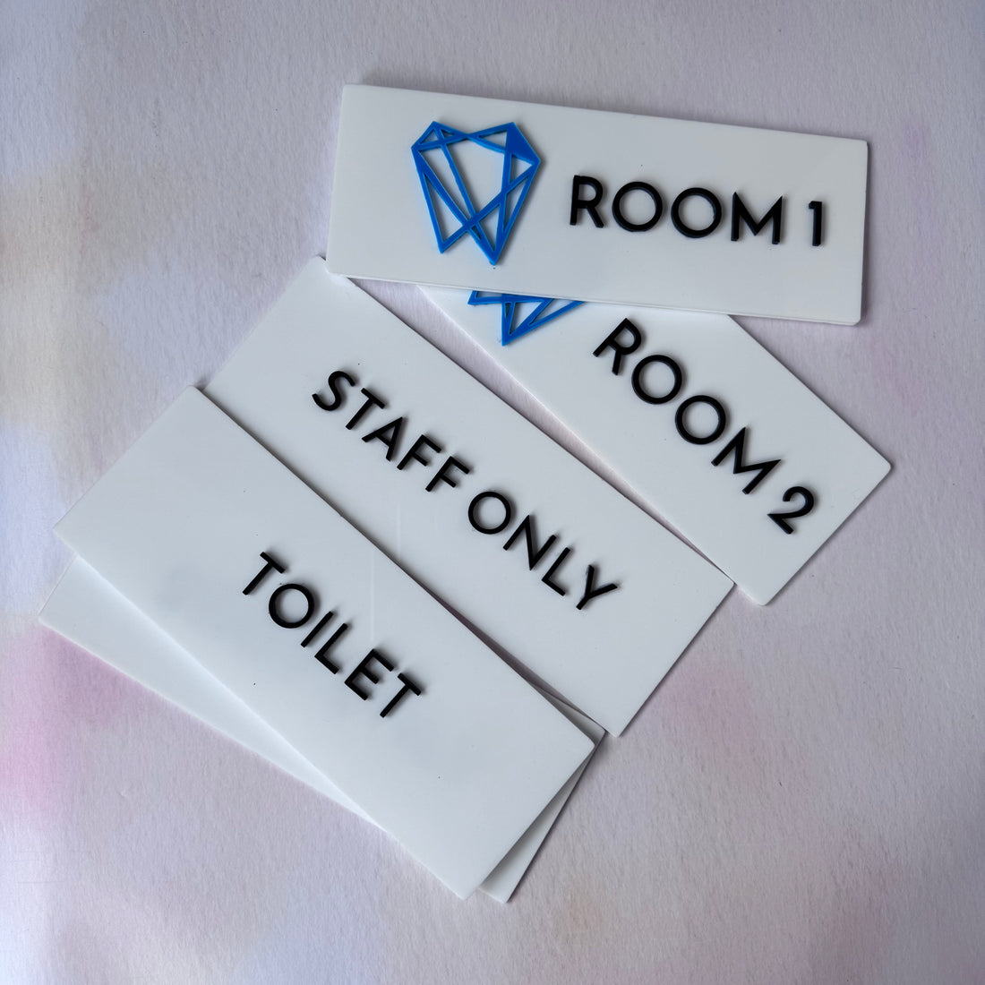 White acrylic signs with custom text and logo – personalised acrylic door signs – Etch 'N' Shine