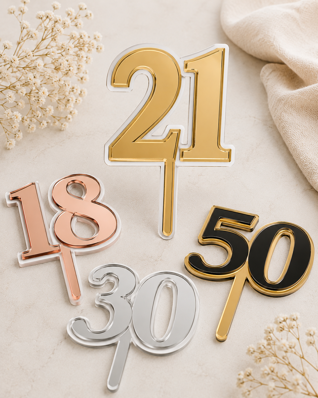 Personalised double layer mirror acrylic number cake topper – number with outline halo backing – Etch 'N' Shine