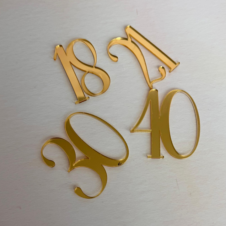 Gold metallic numbers 18, 24, and 40 on a white background - Etch 'N' Shine