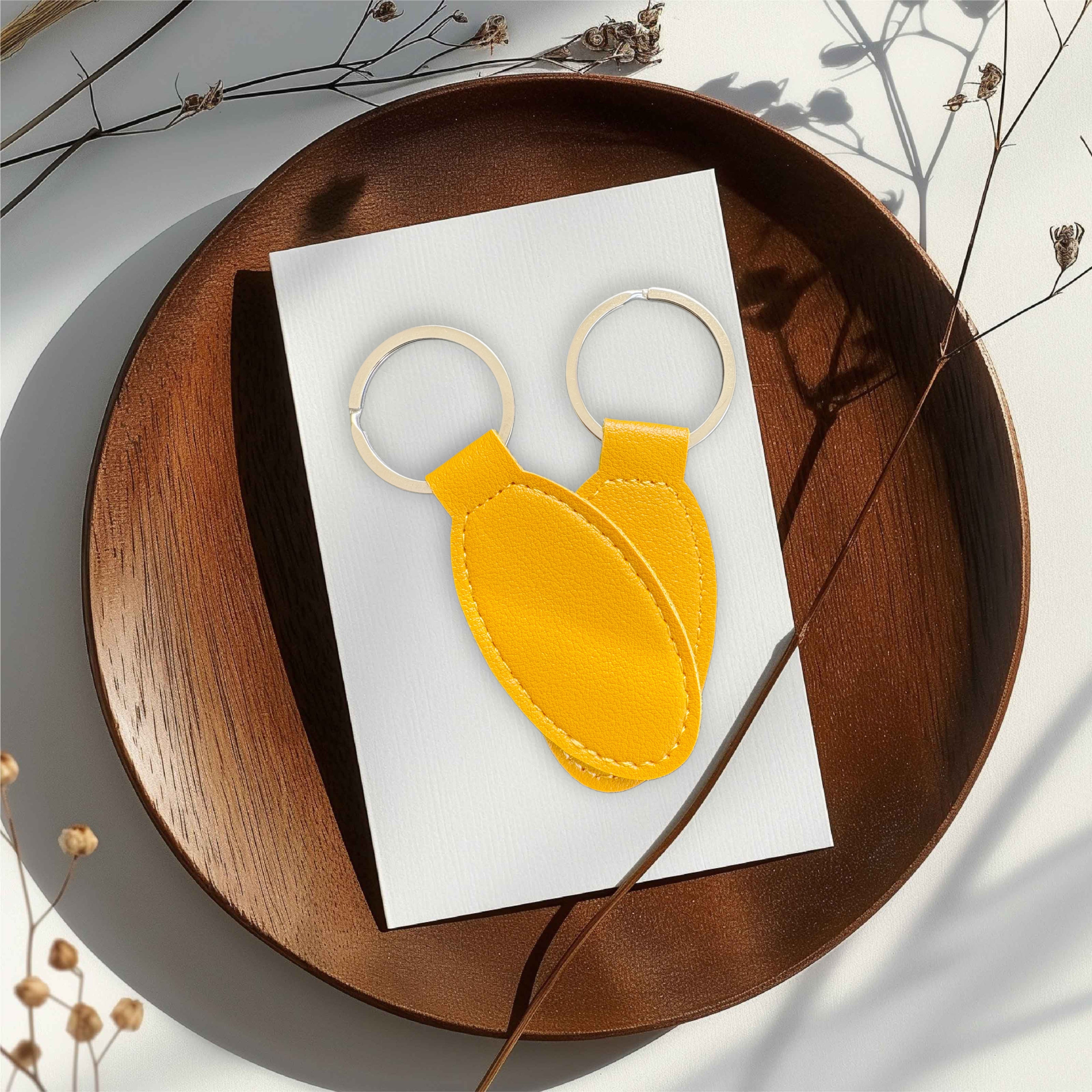 Mustard Oval Leather Keychain
