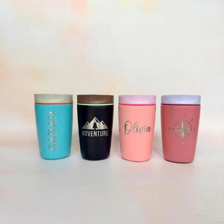 Wide-mouth insulated water bottles in multiple colours on a white background – personalised drinks bottles – Etch 'N' Shine