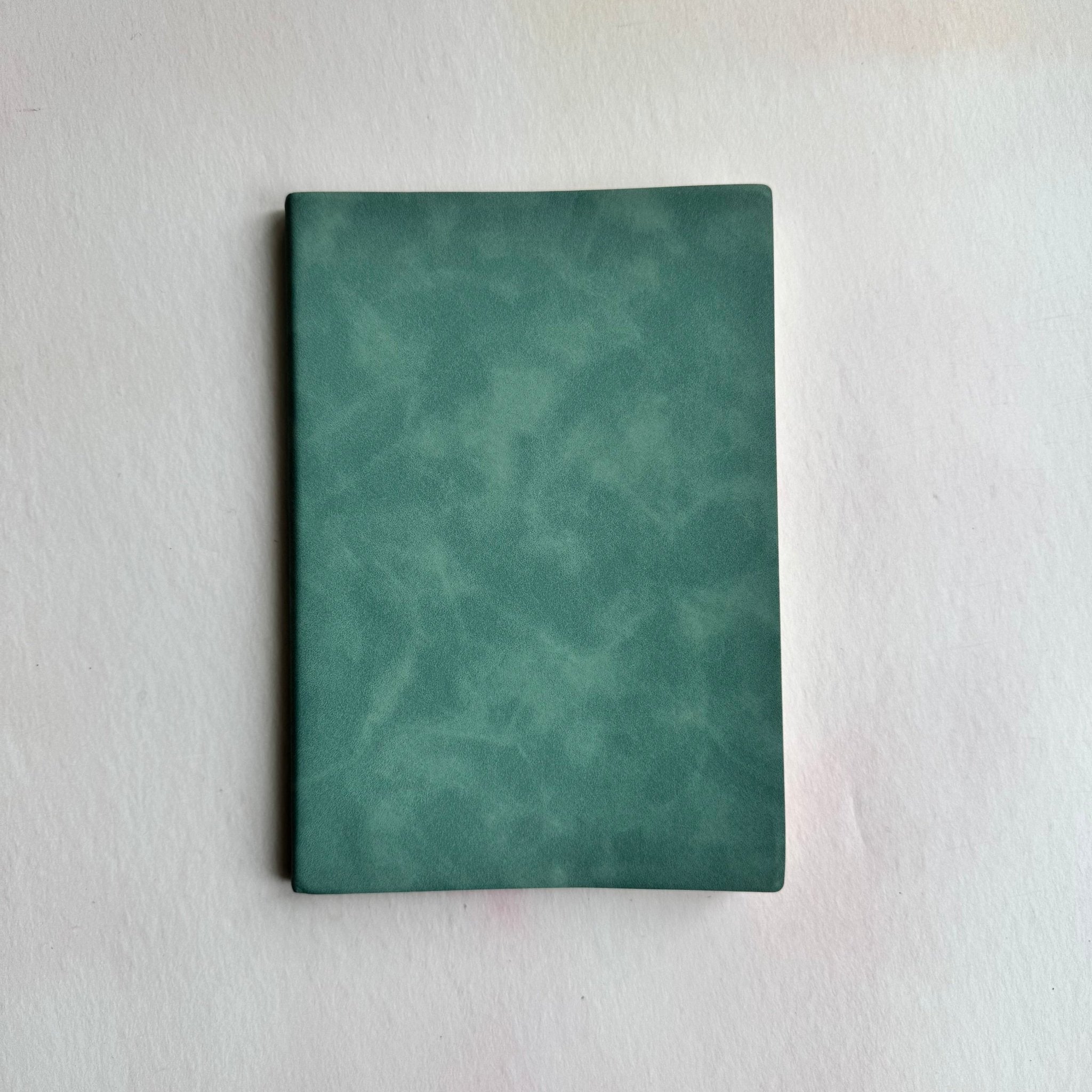 Green faux leather A5 notebook with mottled finish, no engraving shown – personalised faux leather notebook – Etch 'N' Shine