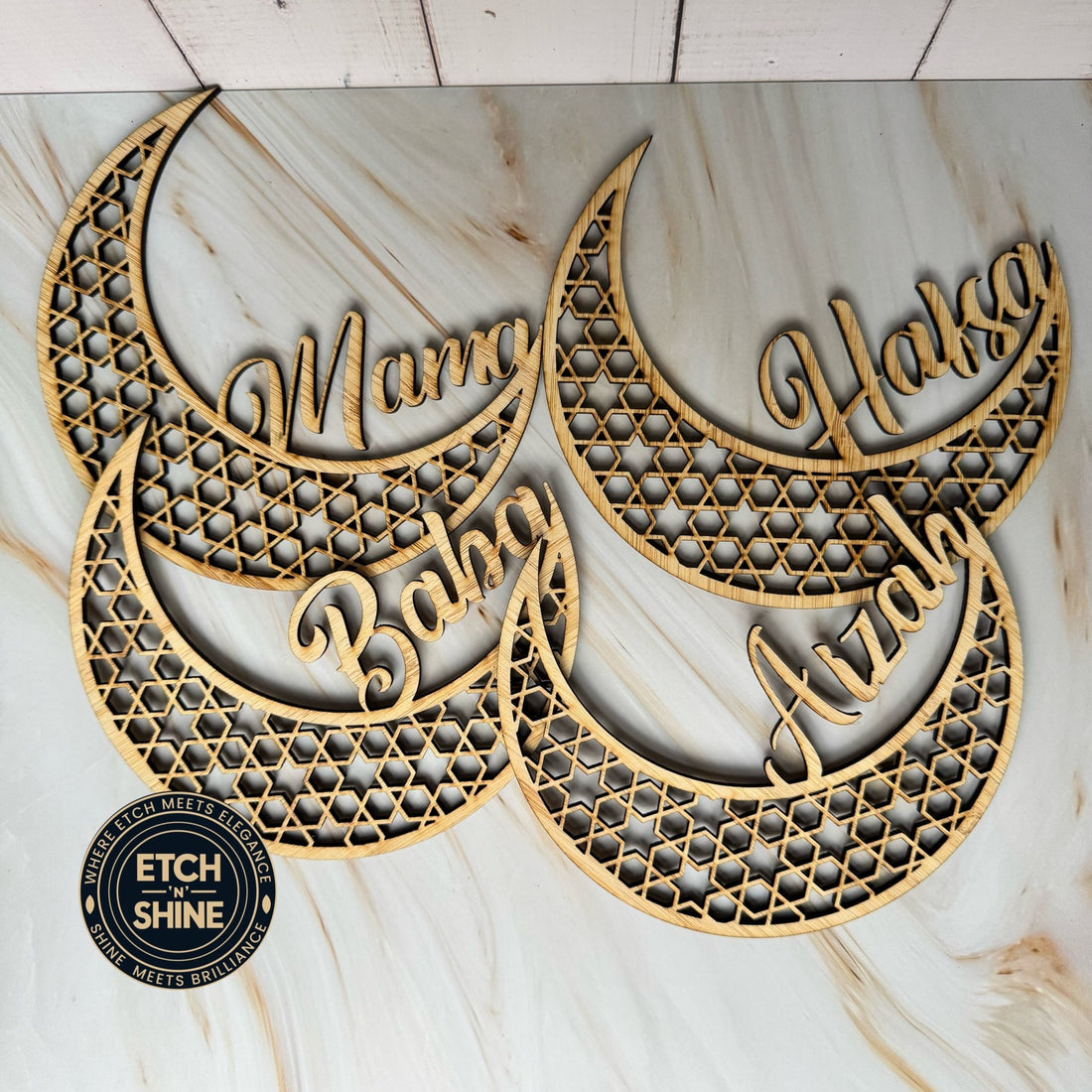 Personalised Bamboo Ramadan Name Plate – Crescent or Star - Etch ‘n’ Shine