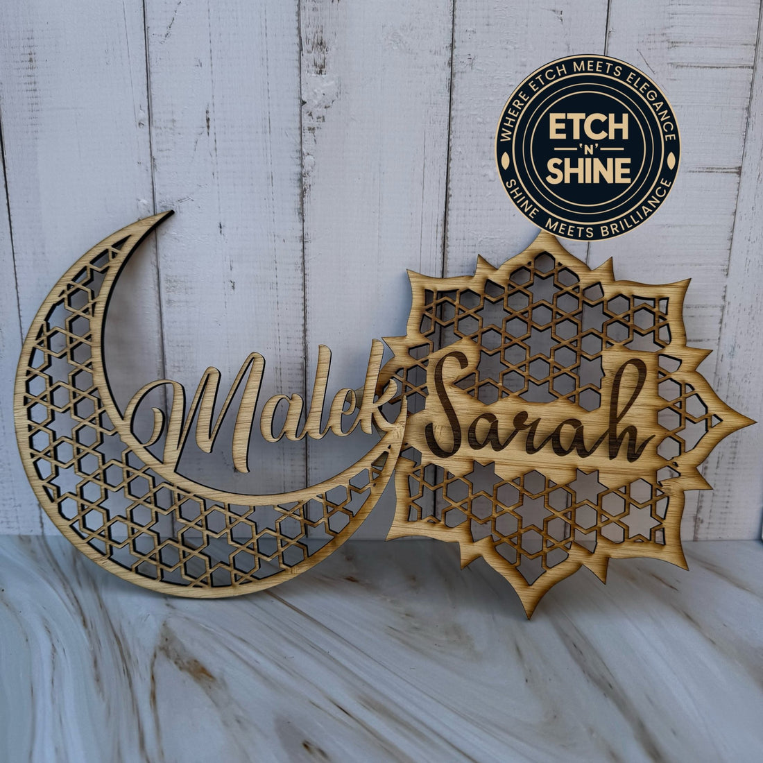 Personalised Bamboo Ramadan Name Plate – Crescent or Star - Etch ‘n’ Shine
