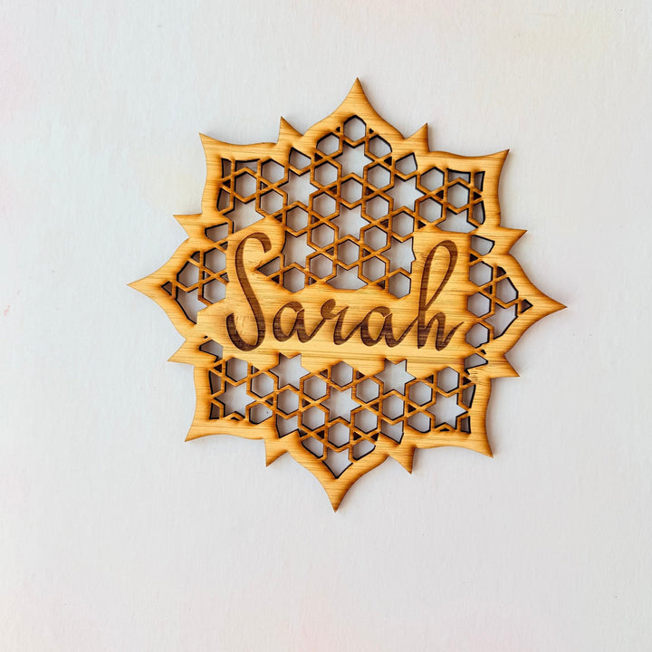 Personalised Bamboo Ramadan Name Plate – Crescent or Star - Etch ‘n’ Shine