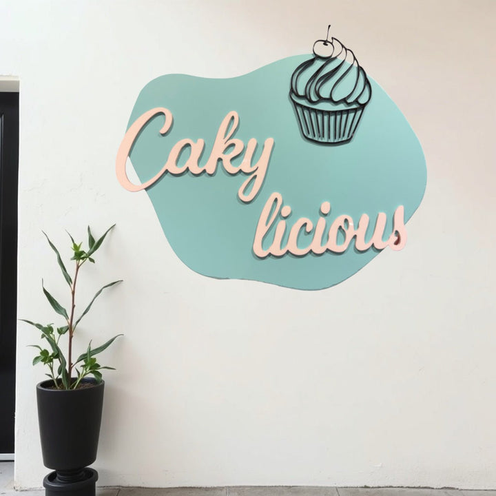 Custom business name sign with cupcake graphic mounted on a wall – personalised acrylic 2D effect sign – Etch 'N' Shine