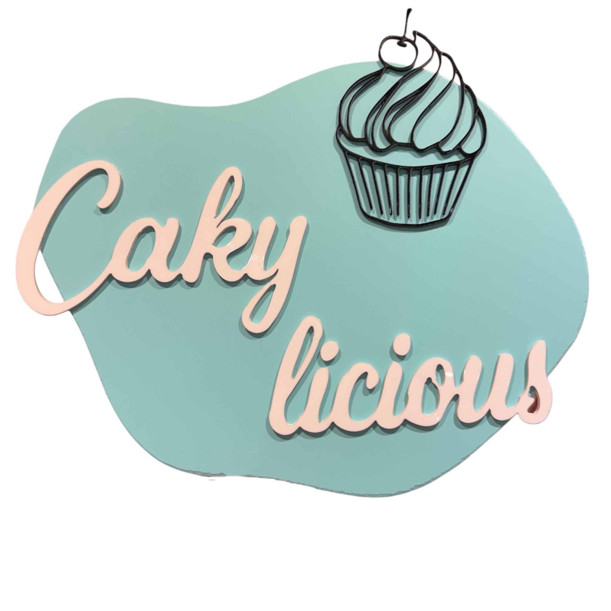Teal acrylic sign with custom text and cupcake graphic – personalised business sign – Etch 'N' Shine