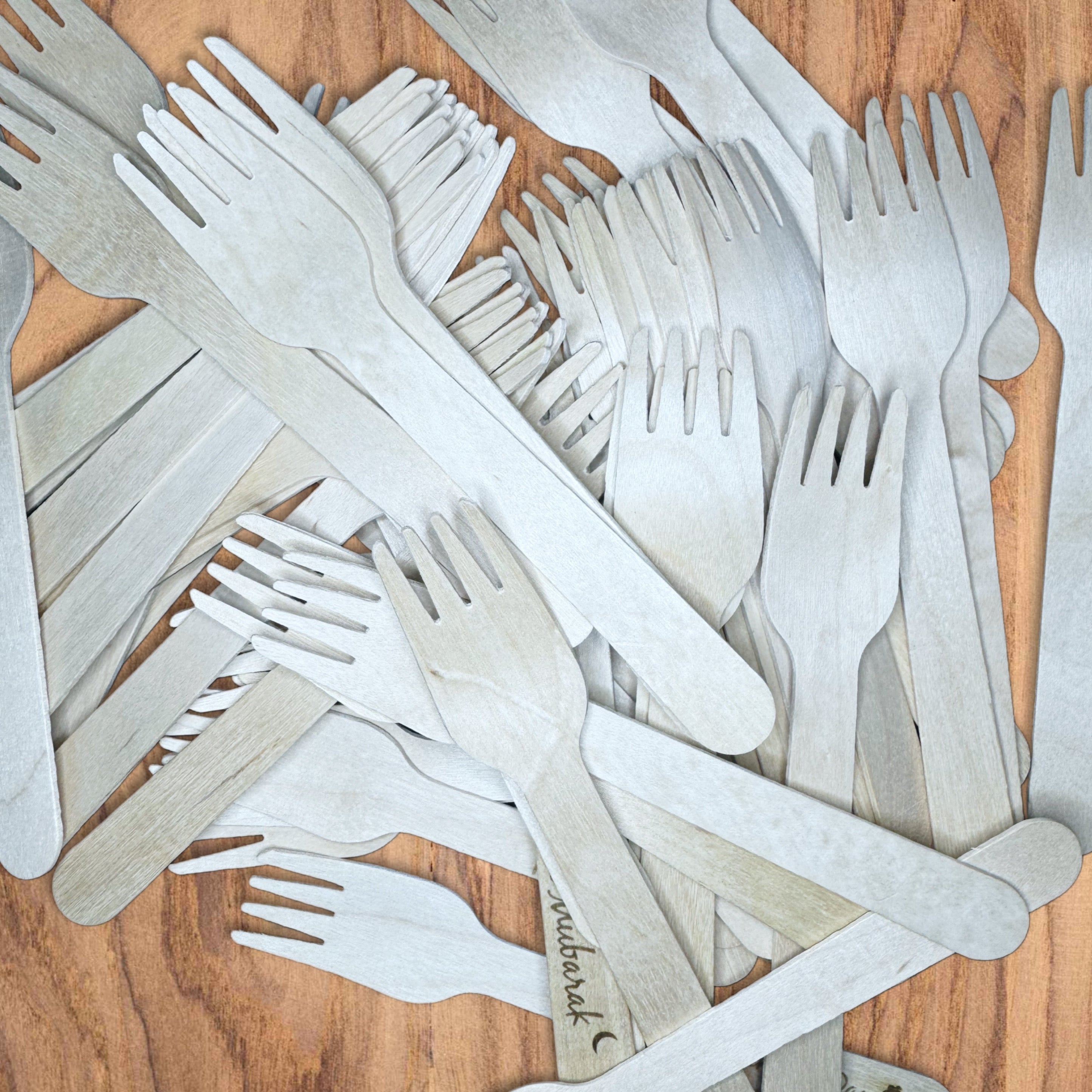 Personalised engraved wooden disposable forks