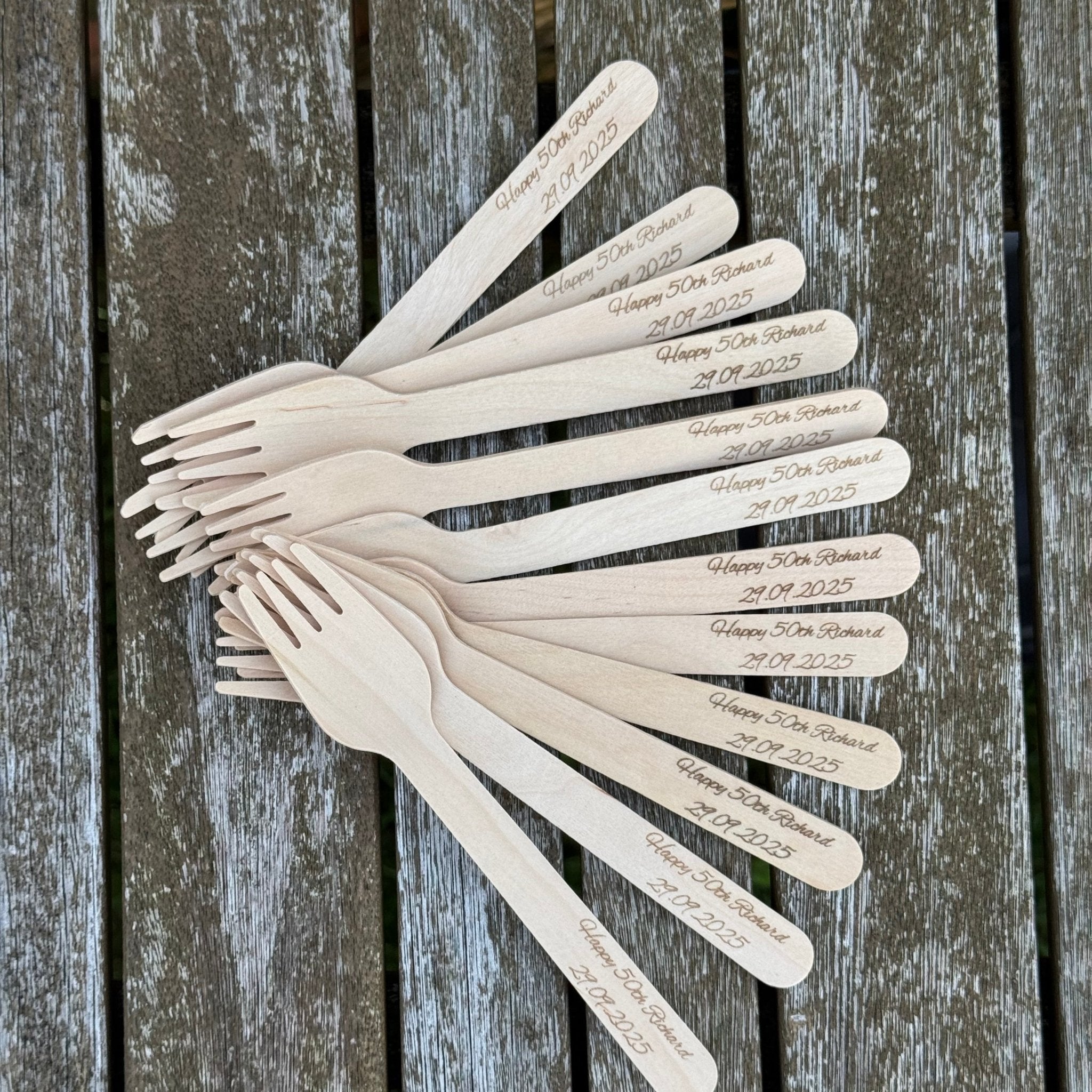 Personalised Engraved Wooden Forks – Event Pack - Etch ‘n’ Shine