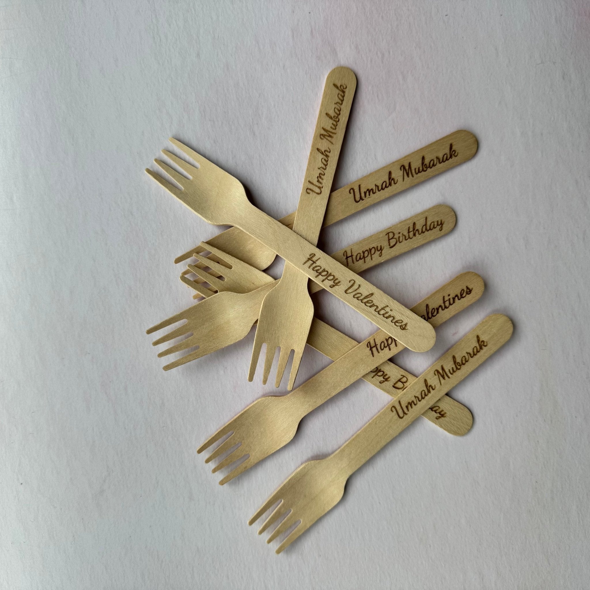 Personalised Engraved Wooden Forks – Event Pack - Etch ‘n’ Shine