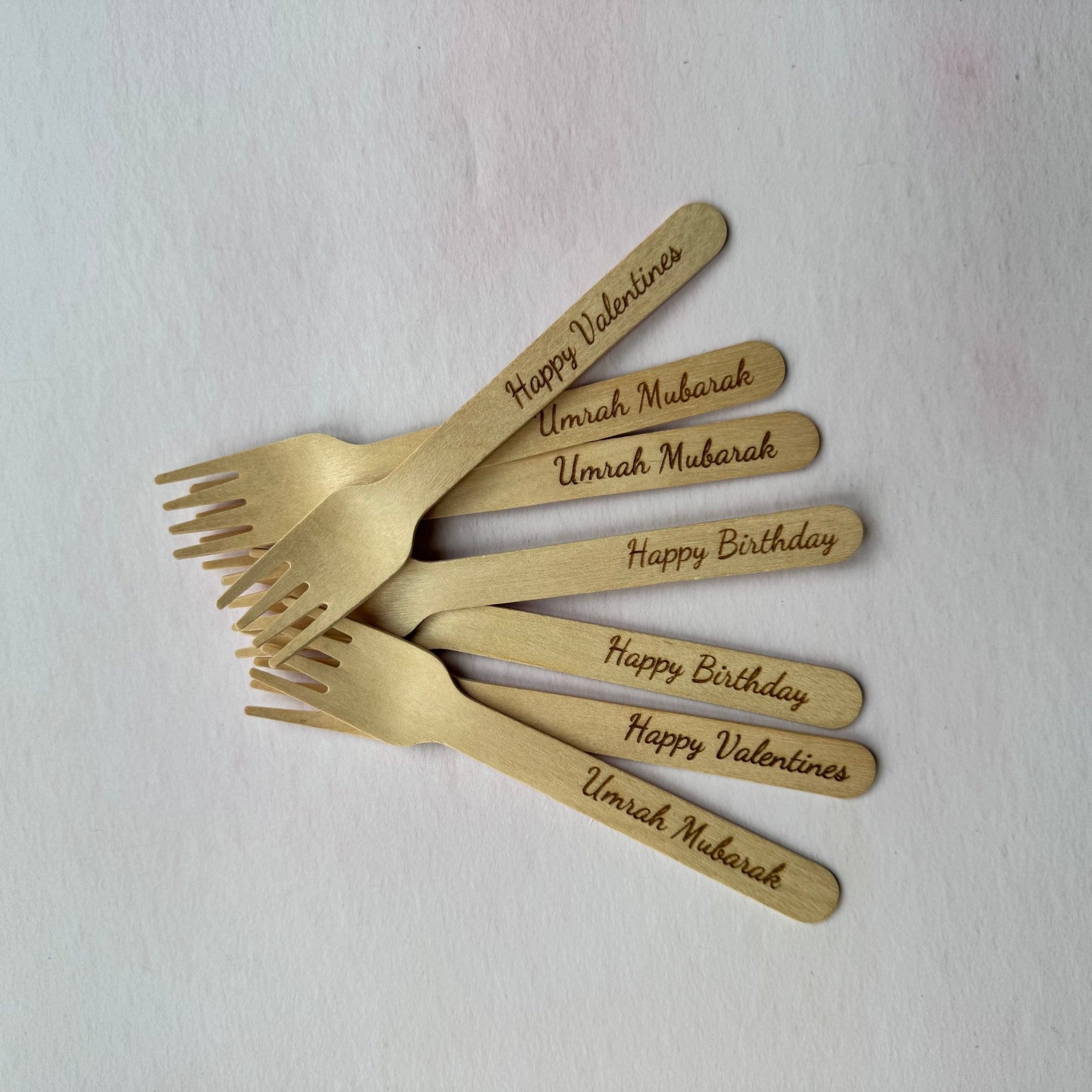 Personalised Engraved Wooden Forks – Event Pack - Etch ‘n’ Shine