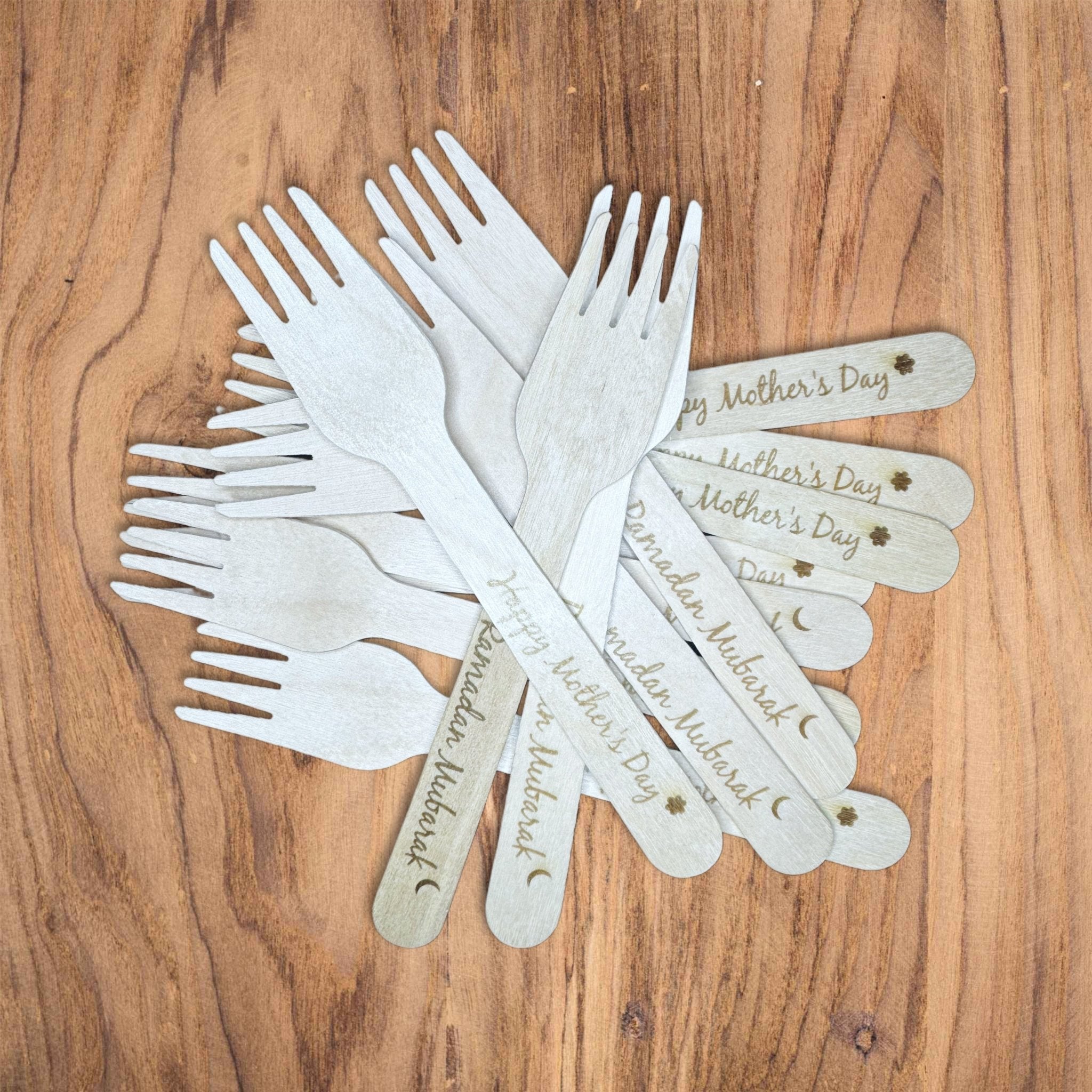 Personalised Engraved Wooden Forks – Event Pack - Etch ‘n’ Shine