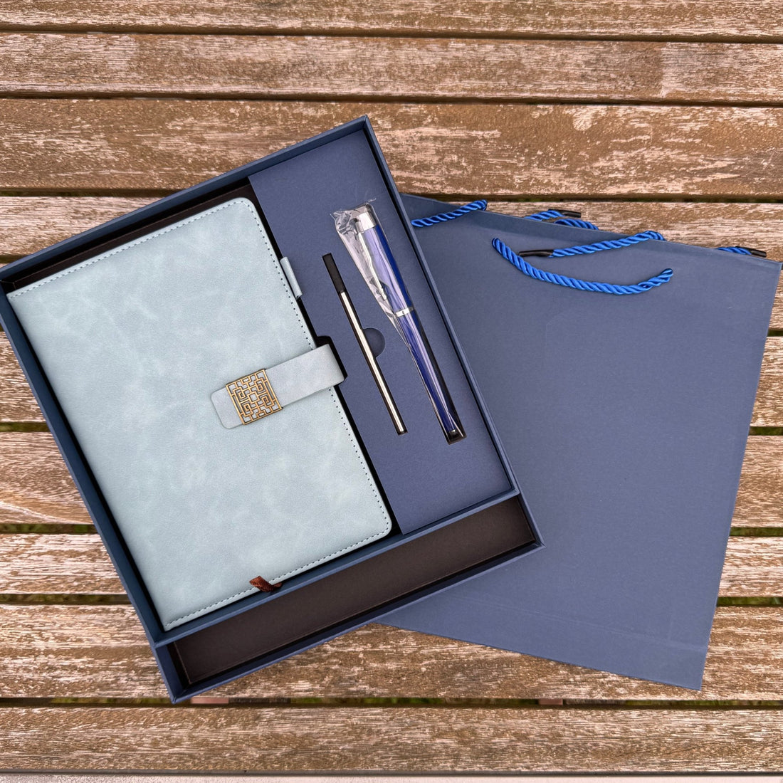Notebook and pen in gift box with bag – personalised A5 notebook set – Etch 'N' Shine
