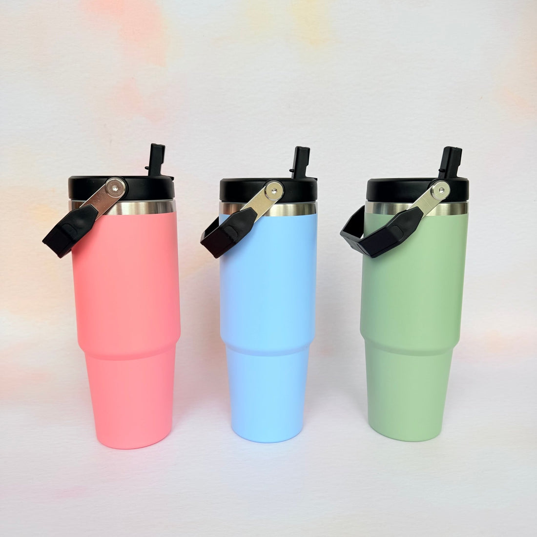 Three colour variants of engraved steel tumbler – personalised gym water bottle – Etch 'N' Shine