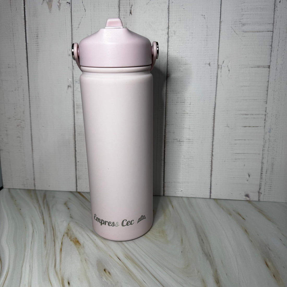 Pink insulated bottle with custom text – personalised steel water bottle – Etch 'N' Shine