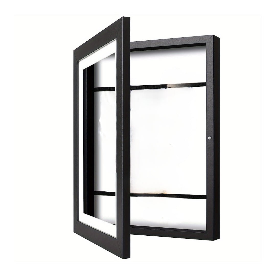 Black A4 shadow box frame with magnetic front panel open, shown empty – personalised name art display frame – Etch 'N' Shine