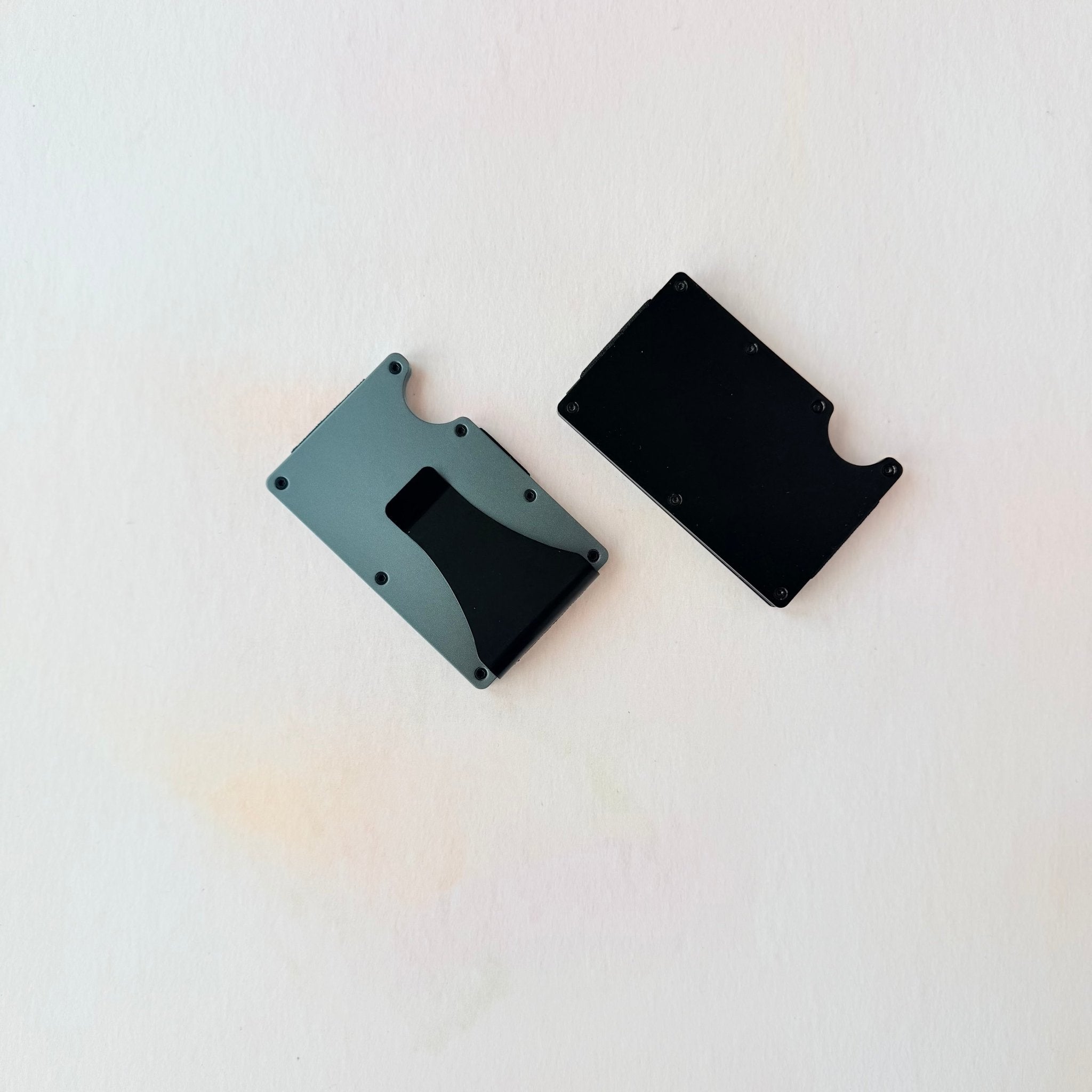 Grey and black colour variants of slim metal card holder – personalised aluminium RFID wallet – Etch 'N' Shine