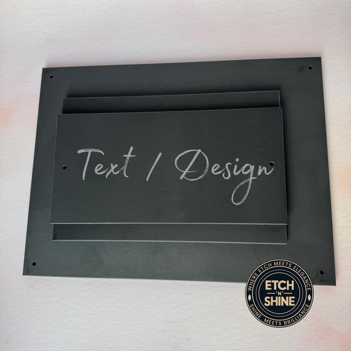 Dark slate house sign with engraved custom text and corner mounting holes – personalised slate door plaque – Etch 'N' Shine