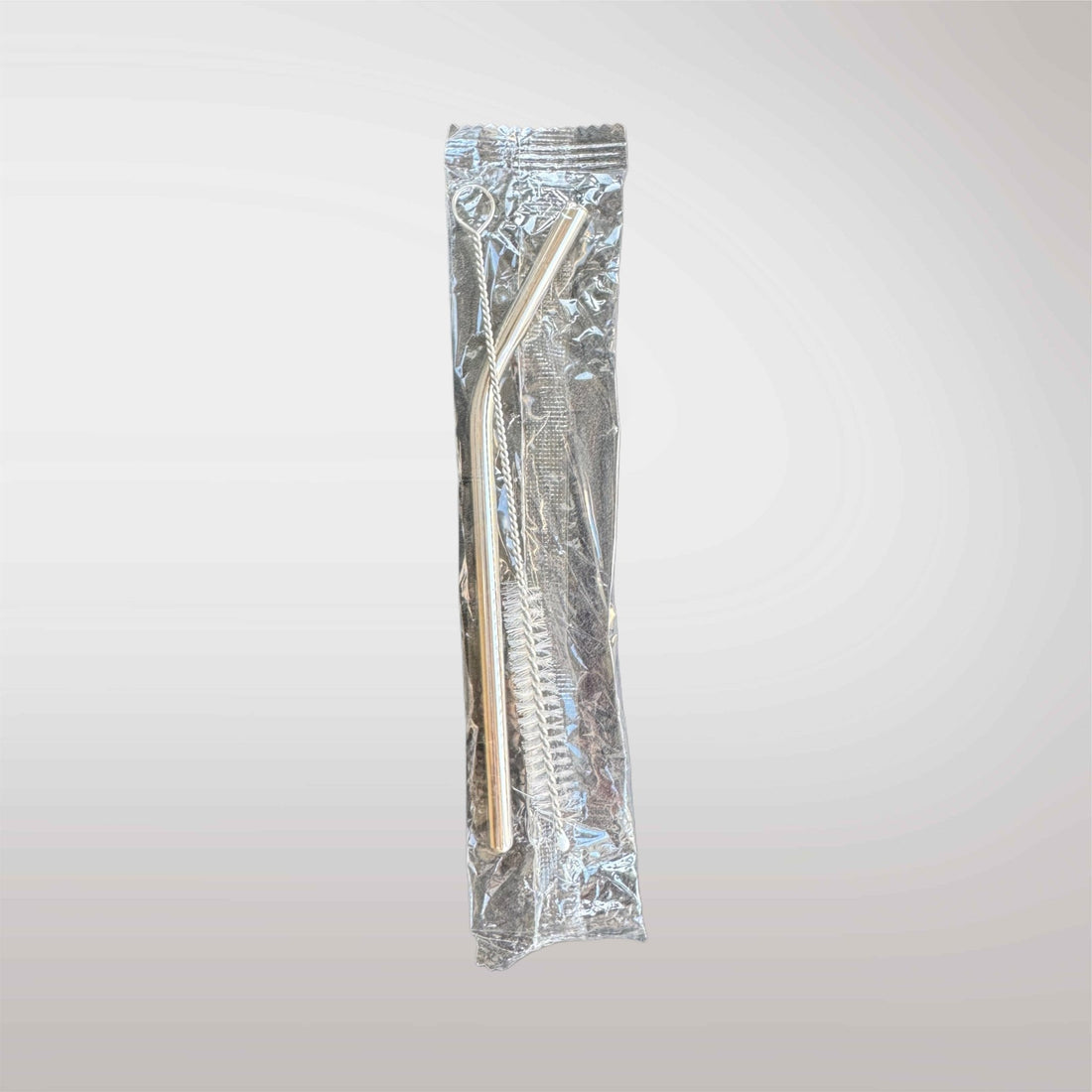 Bent metal straw and cleaning brush in sealed clear packaging – stainless steel straw with cleaner – Etch 'N' Shine