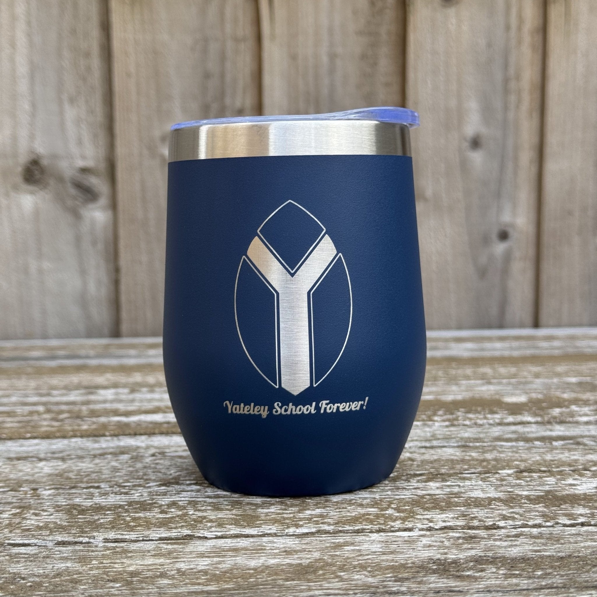 Navy steel wine tumbler with engraved logo and custom text – personalised steel tumbler – Etch 'N' Shine