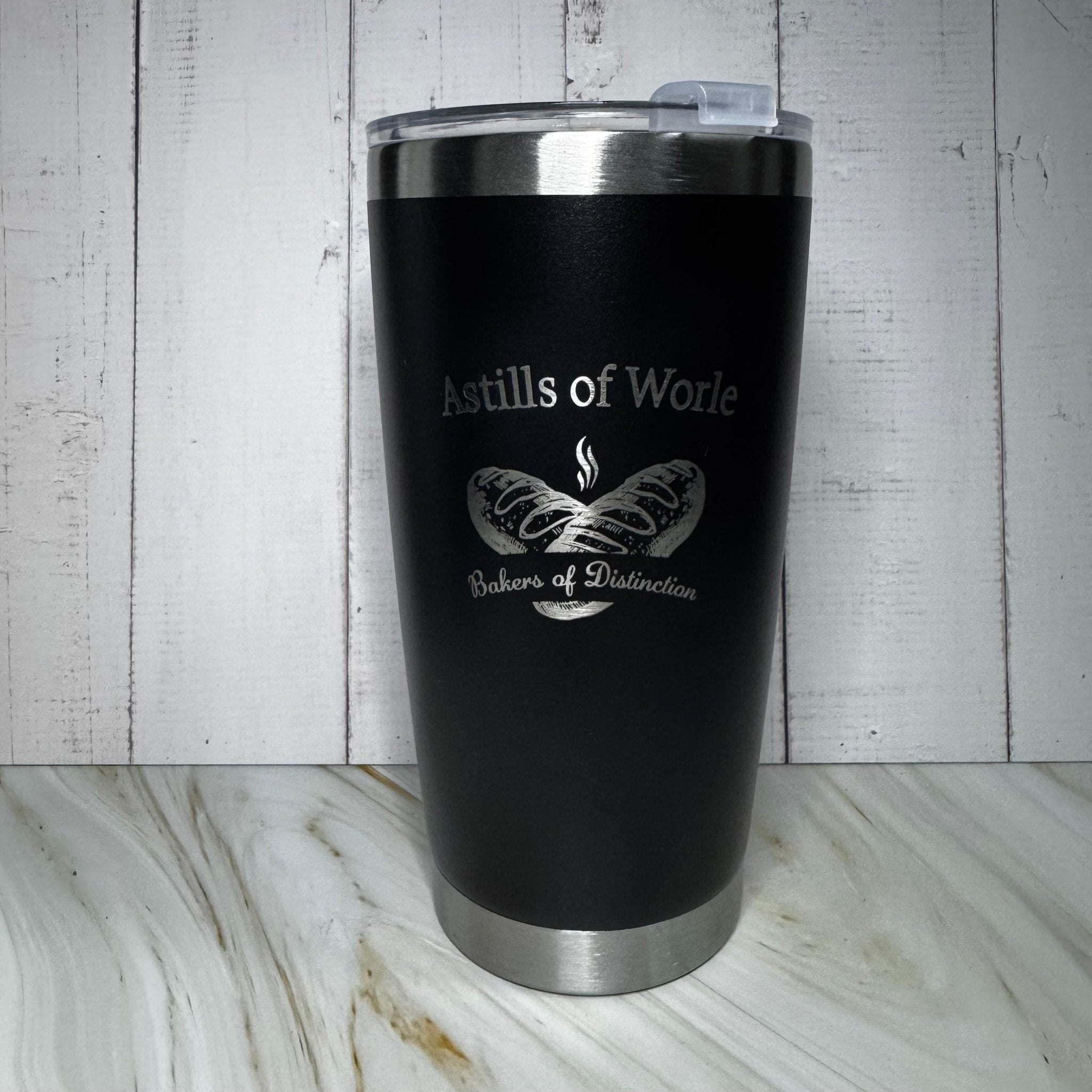 Black tumbler with custom logo engraving – personalised insulated steel tumbler – Etch 'N' Shine