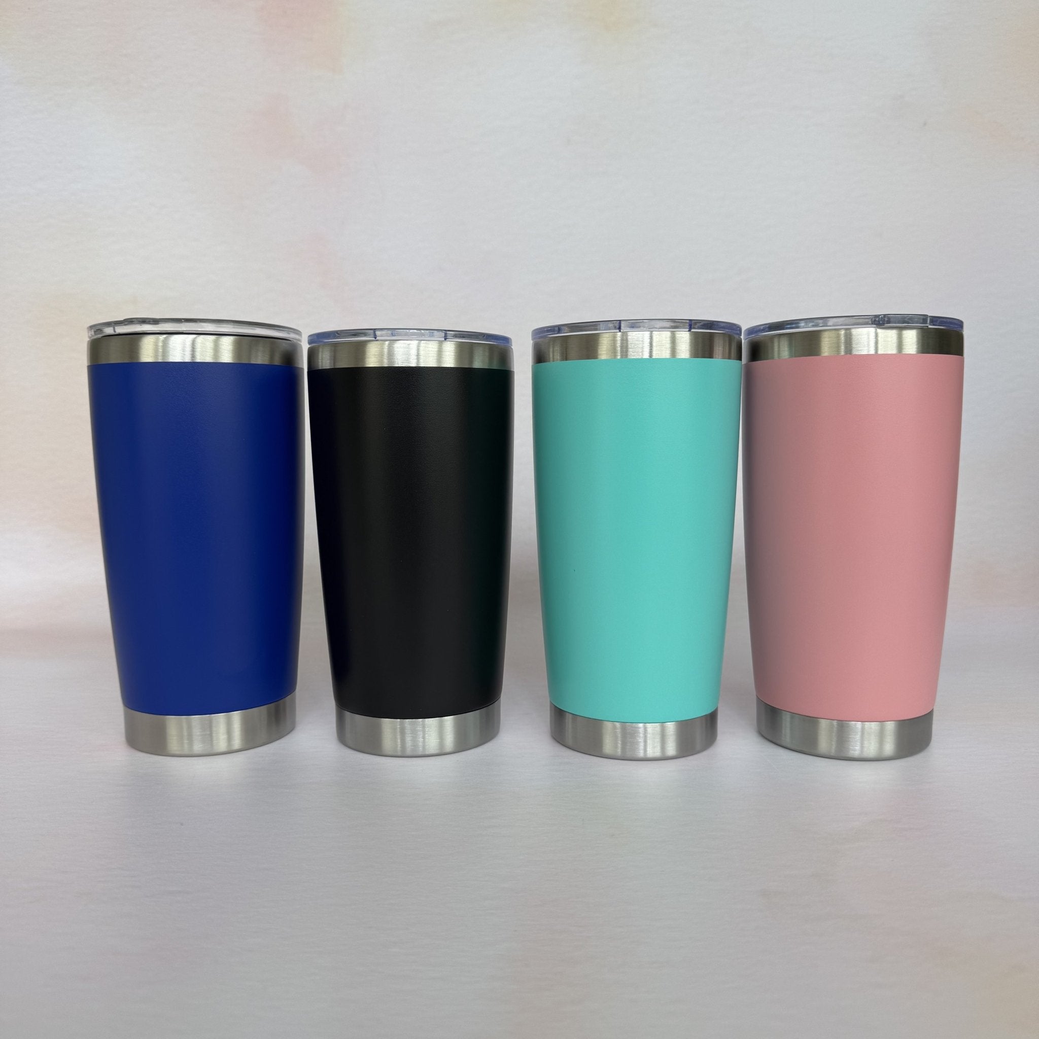 Four colour variants of insulated steel tumbler – personalised tumbler – Etch 'N' Shine