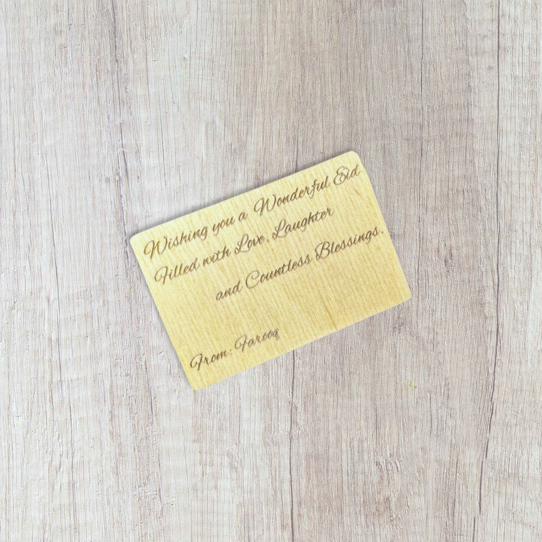 Wooden card with personalised message – engraved wooden Eid money holder – Etch 'N' Shine